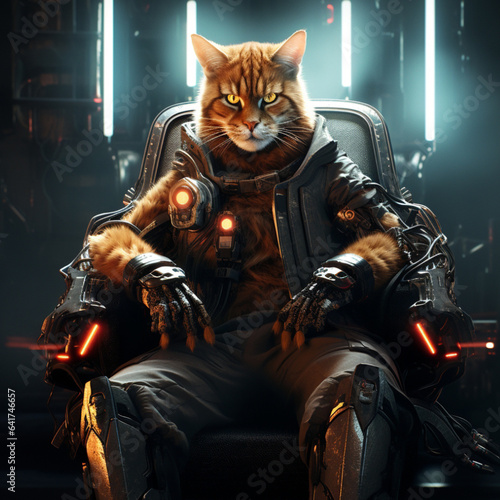 cyberpunk ginger cat futuristic