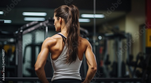 muscular bodybuilder training  muscular woman in the gym  young bodybuilder training in the gym  young woman lifting weights