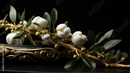 Wallpaper Mural Olive branch with green olives on black background. Studio shot.  Torontodigital.ca