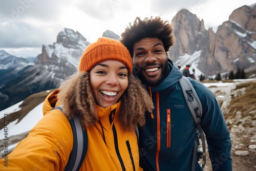couple taking selfie in the mountains