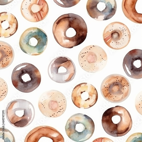 Coffee rings pattern watercolor style. AI generated