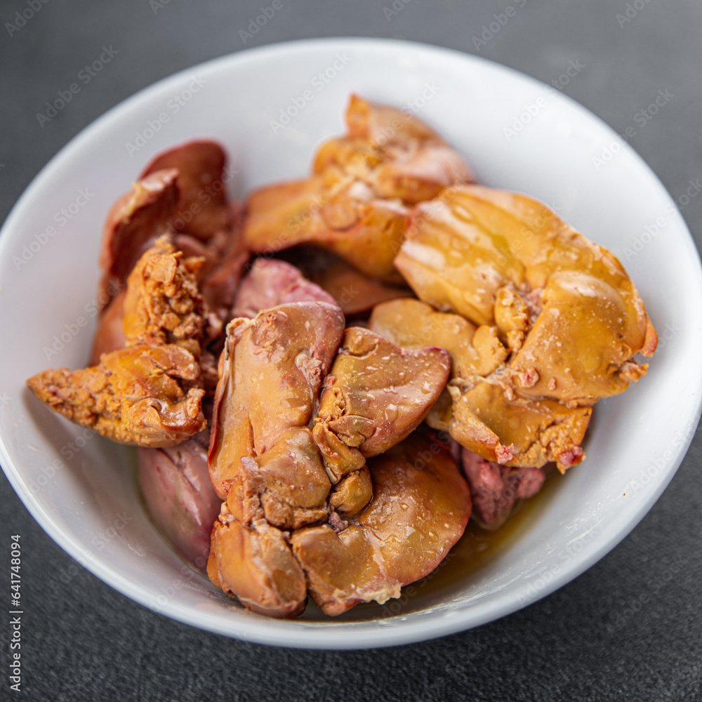 liver chicken food confit boiled chicken offal meat meal snack on the table copy space food background rustic top view liver chicken food confit boiled chicken offal meat meal snack on the table copy space food background rustic top view