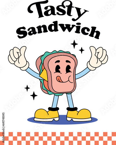Tasty Sandwich Retro Cartoon Illustration