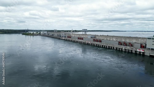 Wallpaper Mural Aerial Drone Hydro Dam Hydroelectric Electricity Bridge Saunders in Cornwall Ontario Canada Torontodigital.ca