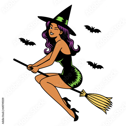 Vector Cartoon Cute Pin Up Witch Isolated