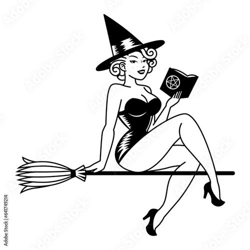 Vector Cartoon Cute Pin Up Witch Isolated