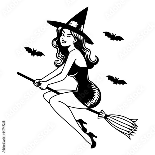 Vector Cartoon Cute Pin Up Witch Isolated