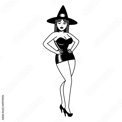 Vector Cartoon Cute Pin Up Witch Isolated