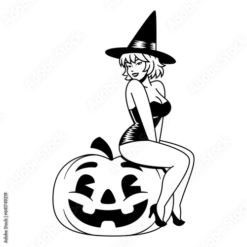 Vector Cartoon Cute Pin Up Witch Isolated