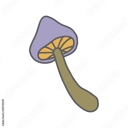 Groovy mushroom vector illustration. Hand drawn doodle autumn forest element. Trendy positive trippy fall design isolated on white background. Retro 70s good vibes graphic