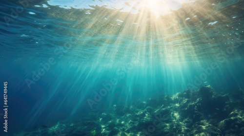 Sea underwater view with sun light. Beauty nature background © Sasint