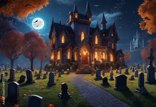 Gloomy castle at Halloween ...