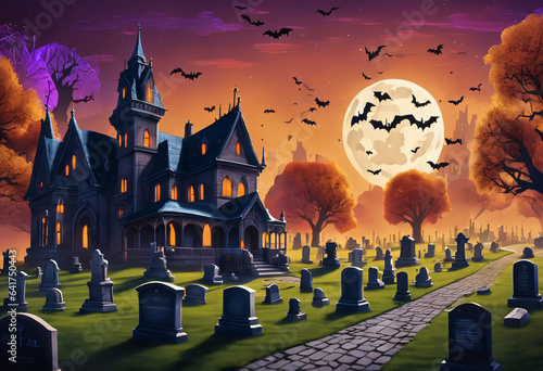 Gloomy castle at Halloween ...