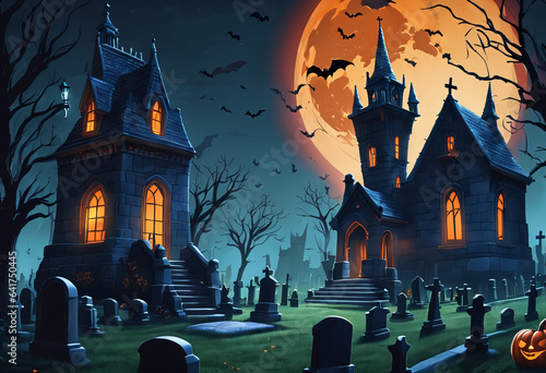 Gloomy castle at Halloween ...