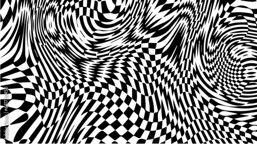 Black and white chess wave pattern. Checker board swirl background.