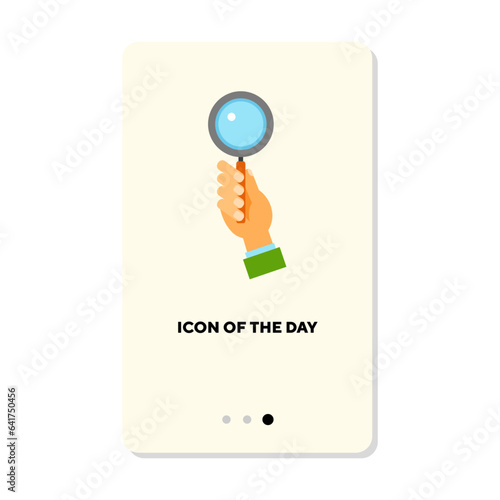 Lab analyses vector icon. Study, magnifying glass in hand isolated vector sign. Exploration and research concept. Vector illustration symbol elements for web design and apps