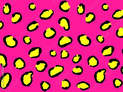 Illustration with pink, yellow and black leopard pattern from the 80's 90's style. Neon colors. exotic animal print