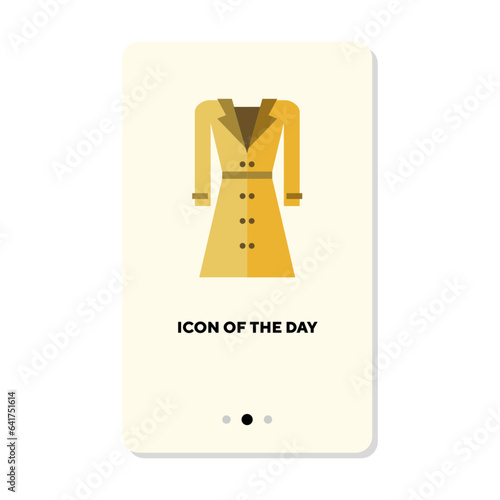 Yellow female topcoat flat vector icon. Trendy outwear for cold weather isolated vector illustration. Outdoor clothing, fashion, winter concept for web design and apps