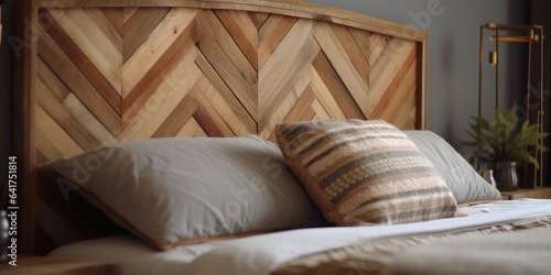 Double bed with wooden headboard