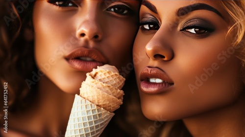 Close up portrait of two african american women with ice cream