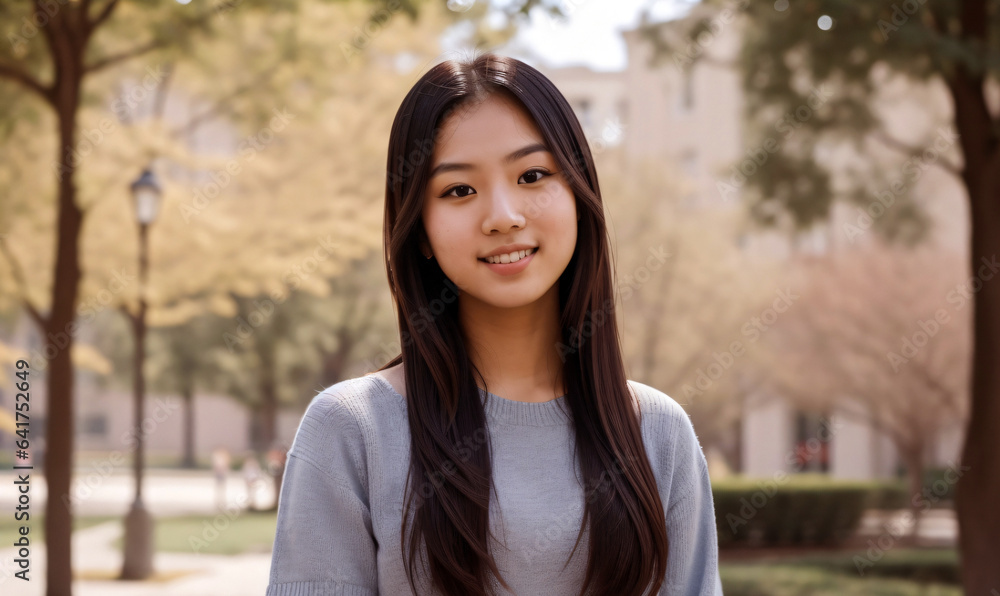 Happy woman student,Education concept Created with Generative AI Happy woman student,Education concept Created with Generative AI
