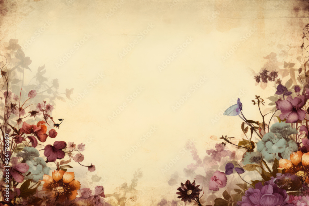 Dry autumn flowers on vintage retro style beige background with copy space. Nostalgia concept