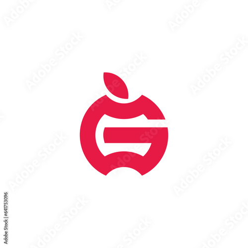 letter g apple red fruit geometric logo vector