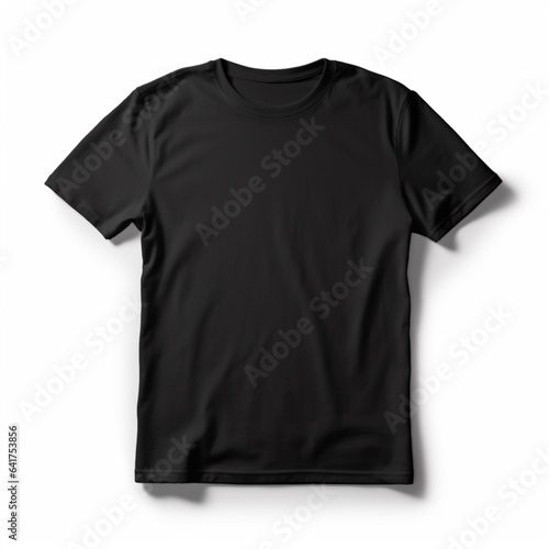 Black empty cotton t-shirt mock-up template on white background. AI generated
