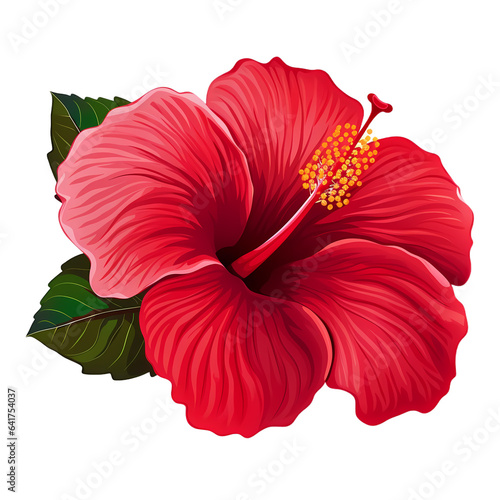Red Hibiscus tropical flower illustration with leaf for decoration element 