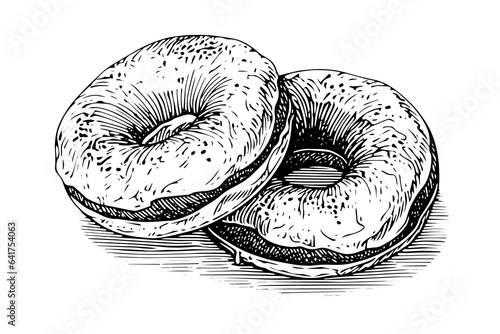 Tasty donut engraving style. Hand drawn ink sketch vector illustration.