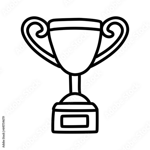 Trophy sketch doodle. Hand drawn winners prize on white background.