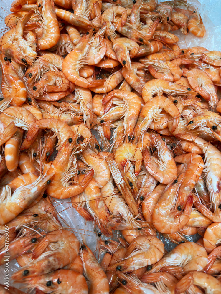 Fresh shrimp at a market stall Fresh shrimp at a market stall