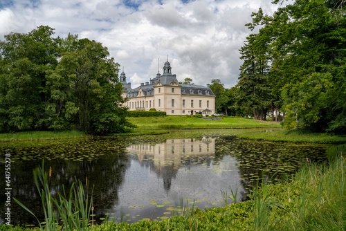 Kronovall Castle and Beautiful Royal Garden with Pond in Osterlen Skane in South Sweden.