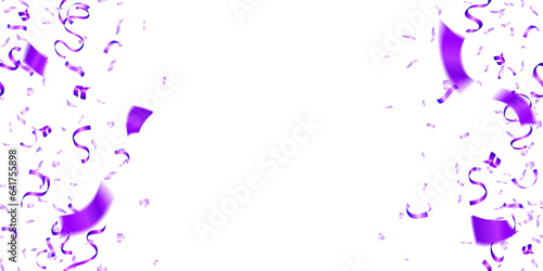 ribbon and confetti purple seamless elements vector illustration isolated on transparent background for decoration festive holiday