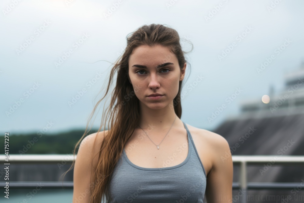 Environmental portrait photography of a content girl in his 20s wearing a stylish sports bra at the niagara falls in ontario canada. With generative AI technology Environmental portrait photography of a content girl in his 20s wearing a stylish sports bra at the niagara falls in ontario canada. With generative AI technology