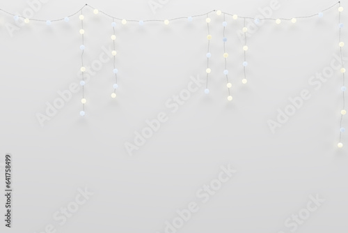 Christmas shining garland. Realistic 3d design light effect. New year decorative element multicolored lamps. colored Neon bulb Xmas holiday decor, 3d rendering
