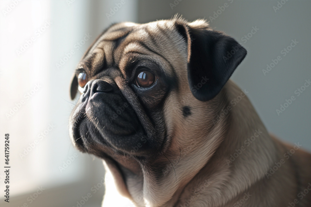 Portrait of pug dog. 