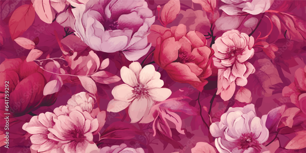 Vector botanical Seamless flowers pattern. dusty pink rose color. Retro collage pattern. Contemporary print for wedding, greetings, wallpapers, fashion, backgrounds, textures, DIY, wrappers, cards
