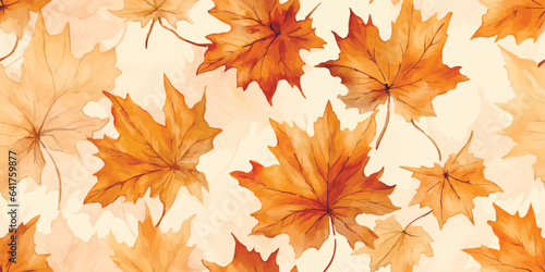 Seamless pattern with acorns and autumn oak leaves in Orange, Beige, Brown and Yellow. Perfect for wallpaper, gift paper, pattern fills, web page background, autumn greeting cards.