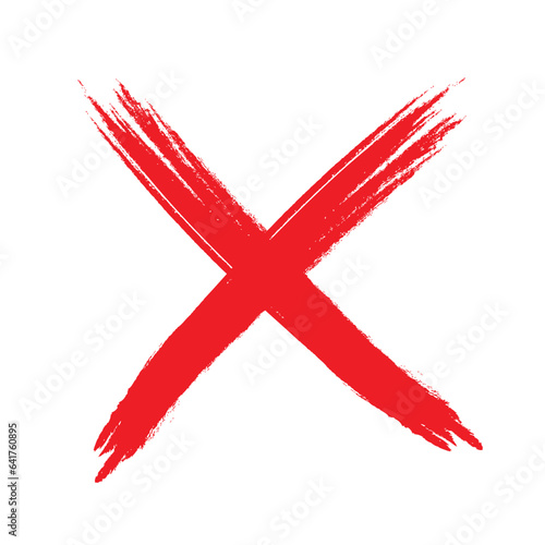 Grunge stroke X cross grungy vector icon isolated on white background.