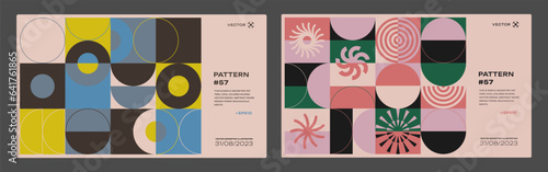 Cool Geometric Bauhaus Backgrounds. Trendy Abstract Bauhaus Pattern Collage. Swiss Design Shapes. Modern Minimalist Banner.