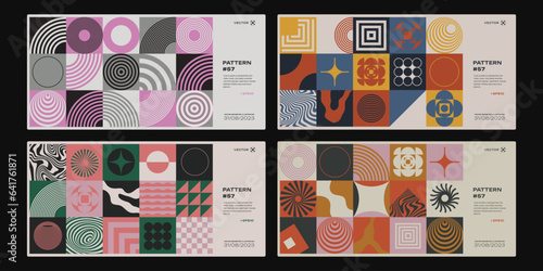 Cool Geometric Bauhaus Backgrounds. Trendy Abstract Bauhaus Pattern Collage. Swiss Design Shapes. Modern Minimalist Banner.