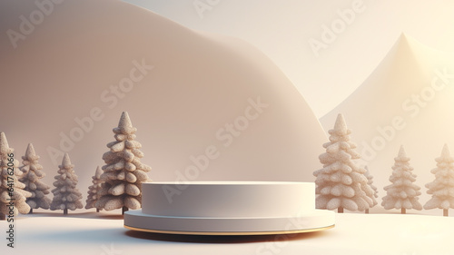 3d luxury podium christmas decoration and space for your luxury product. Christmas background concept. Generative AI.