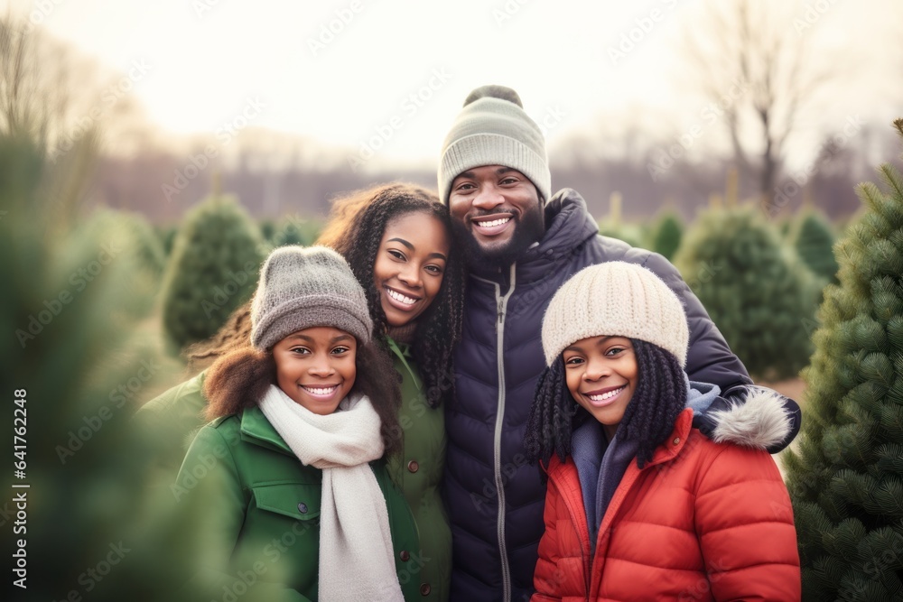 Young happy African American family posing for a photo, dressed in winter clothes.generative ai
Young happy African American family posing for a photo, dressed in winter clothes.generative ai