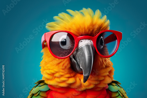 Cool and cute parrot in sunglasses
