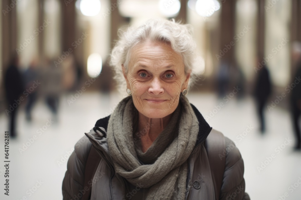 Medium shot portrait photography of a grinning mature woman wearing a water-resistant gilet at the uffizi gallery in florence italy. With generative AI technology Medium shot portrait photography of a grinning mature woman wearing a water-resistant gilet at the uffizi gallery in florence italy. With generative AI technology