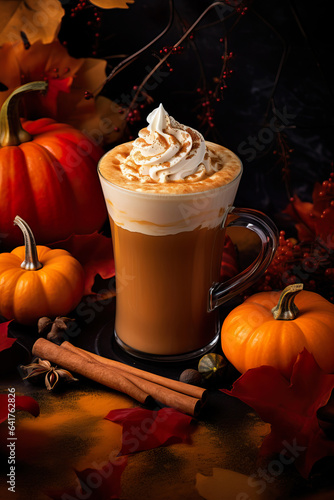 Delicious pumpkin spice latte for autumn fall season photo