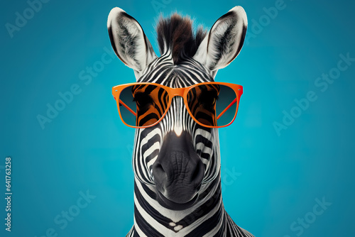 Cool zebra animal with sunglasses on studio background