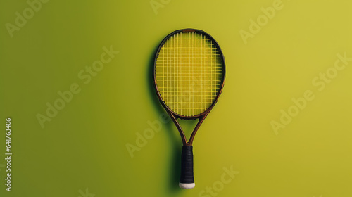 Top view of Tennis racket isolated on flat surface background with copy space for text.  © IndigoElf