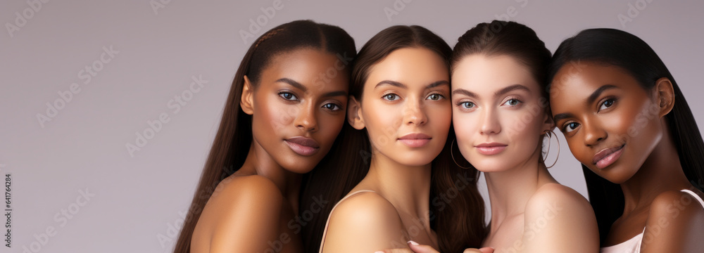 A diverse group of beautiful women with natural beauty and glowing